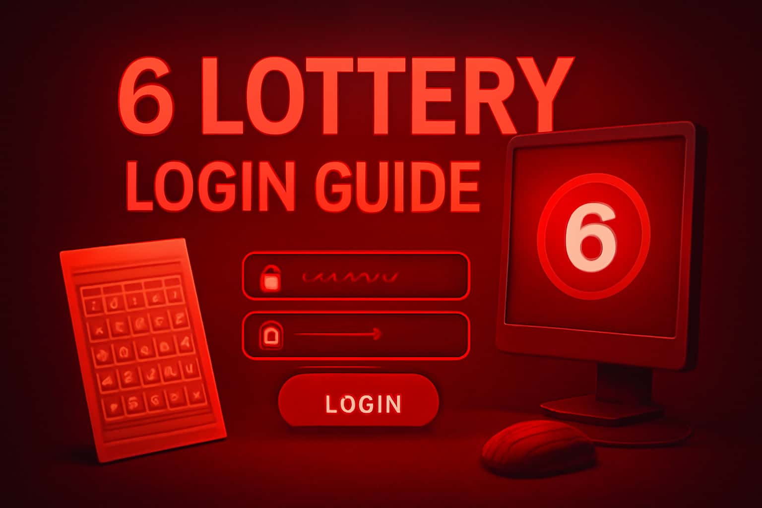 Informational scene depicting the 6 Lottery Login Guide with prominent text.