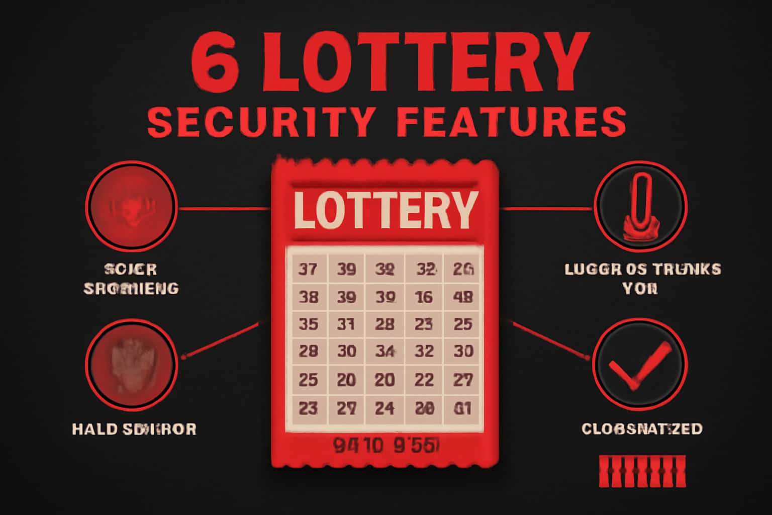 An informative scene displaying the title '6 Lottery Security Features' in a professional setting.