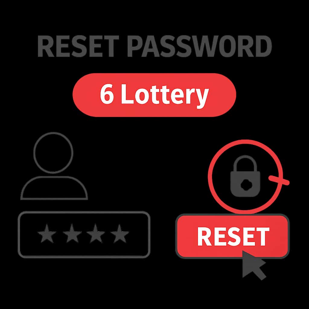 An educational diagram illustrating the steps for resetting a password on the 6 Lottery platform.