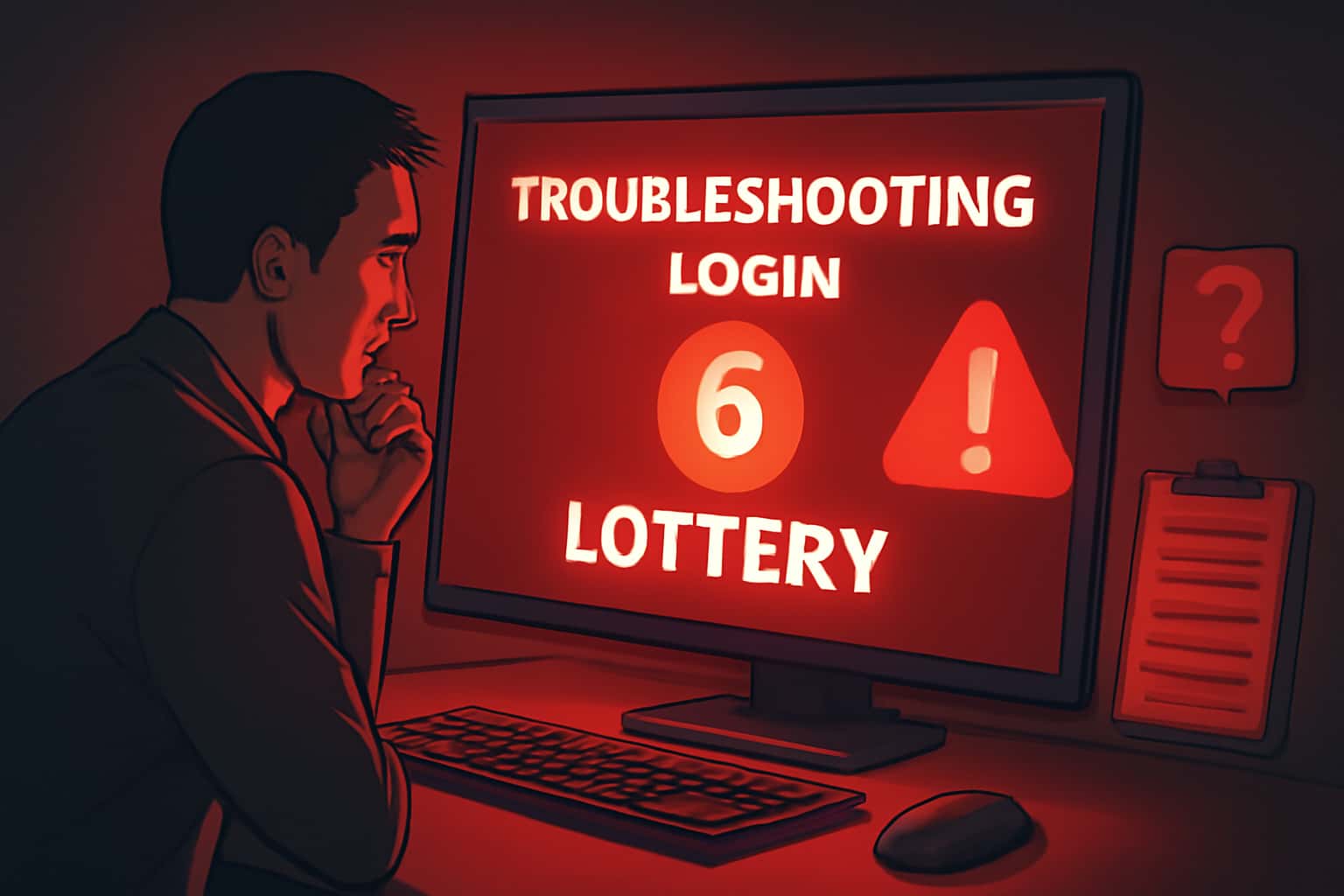 A visual representation of troubleshooting concepts for 6 Lottery login issues.